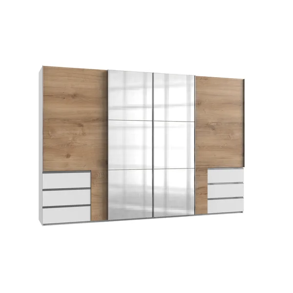 Armoire adulte contemporaine portes synchronisées 300 cm chêne/blanc Jasper I