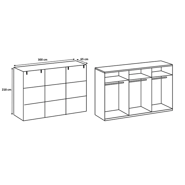 Armoire adulte industrielle 300 cm chêne/anthracite Michigan I