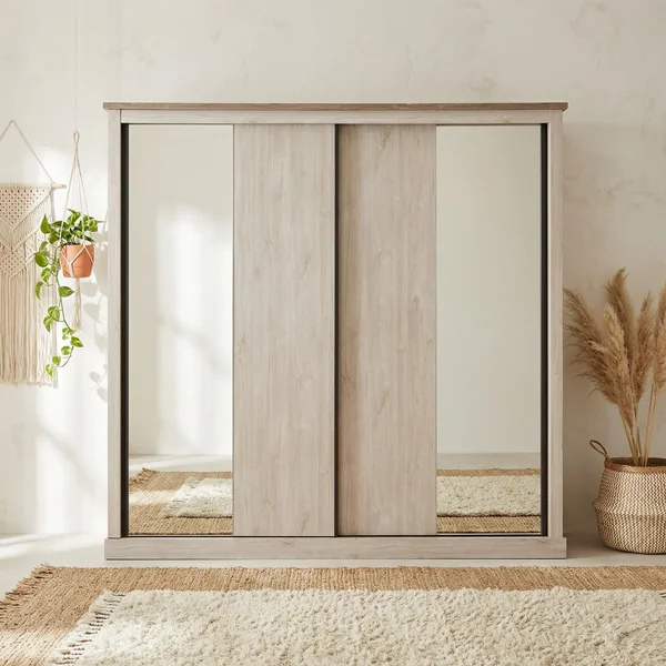 Armoire adulte portes coulissantes chêne blanc/marron Maxime