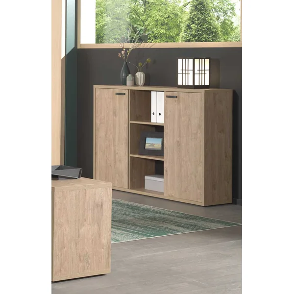 Armoire basse de bureau contemporaine 160 cm chêne doré Balto