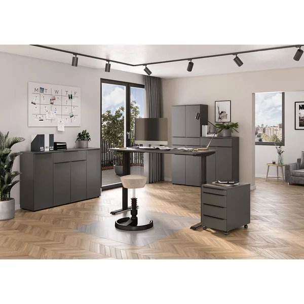 Armoire basse de bureau graphite 2 portes/1 tiroir Maily