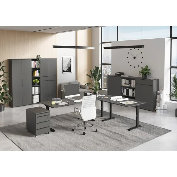 Armoire basse de bureau graphite 2 portes/1 tiroir Maily