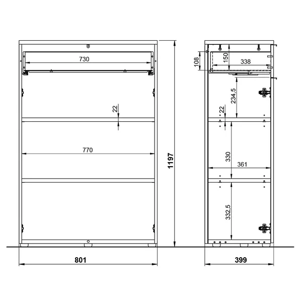 Armoire basse de bureau graphite 2 portes/1 tiroir Maily