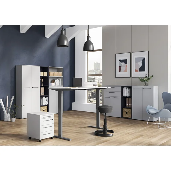 Armoire basse de bureau moderne grise Hacienda I