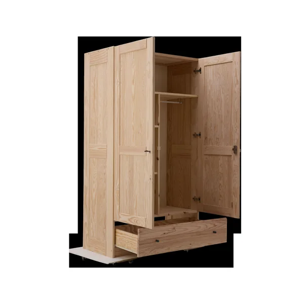 Armoire bois massif 2 portes 1 tiroir Iris - Brut - Poignées Noir