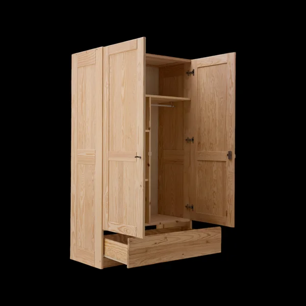 Armoire bois massif 2 portes 1 tiroir Iris - Naturel - Poignées Bois