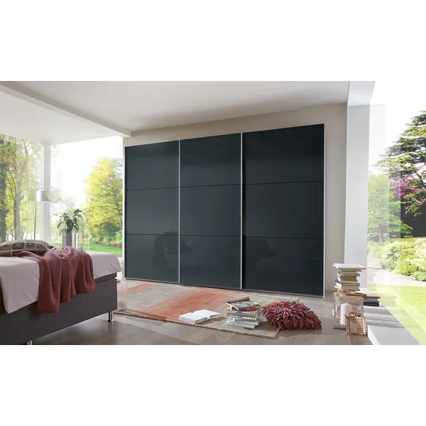 Armoire contemporaine portes coulissantes 300 cm blanc/verre gris Rotterdam