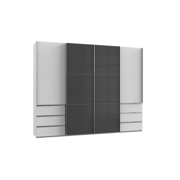 Armoire contemporaine portes synchronisées 300 cm blanc/verre gris Rotterdam I
