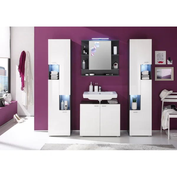Armoire de toilette design avec éclairage coloris gris Trevis | Matelpro