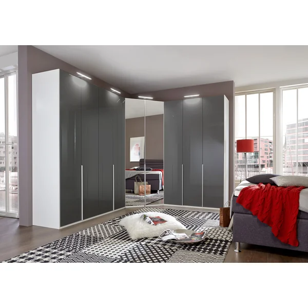 Armoire design 3 portes/3 tiroirs blanc alpin/verre gris Tony