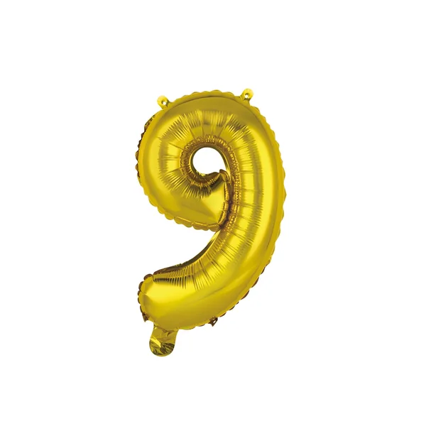 BALLON CHIFFRE 9 METALLISE ALUMINIUM AVEC PAILLE H.40CM OR