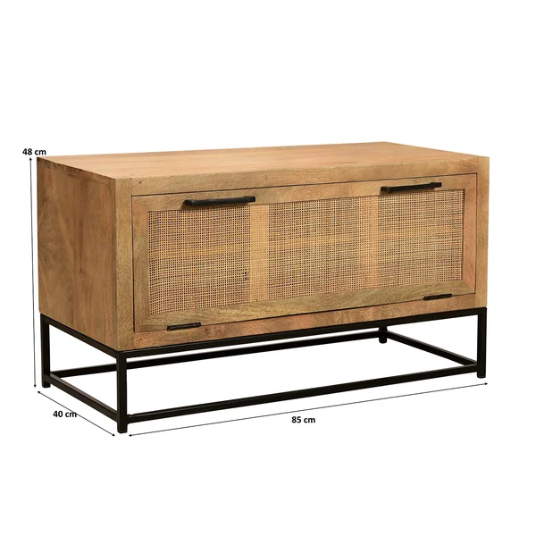 Banc à chaussures vintage en bois de manguier massif et rotin Candice