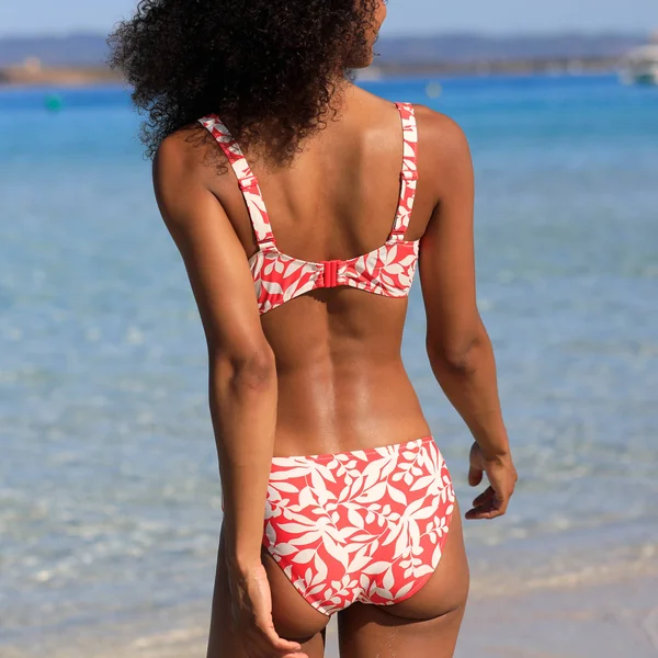 Bas de maillot de bain forme midi imprimé Linao, grenadine / écru