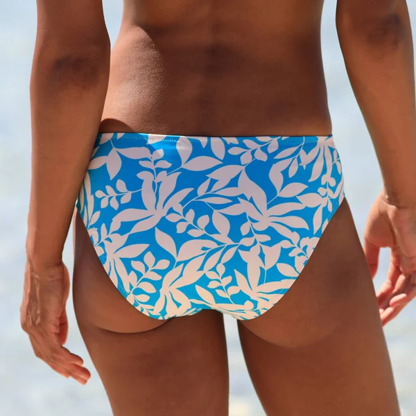 Bas de maillot de bain forme midi imprimé Linao, turquoise / écru