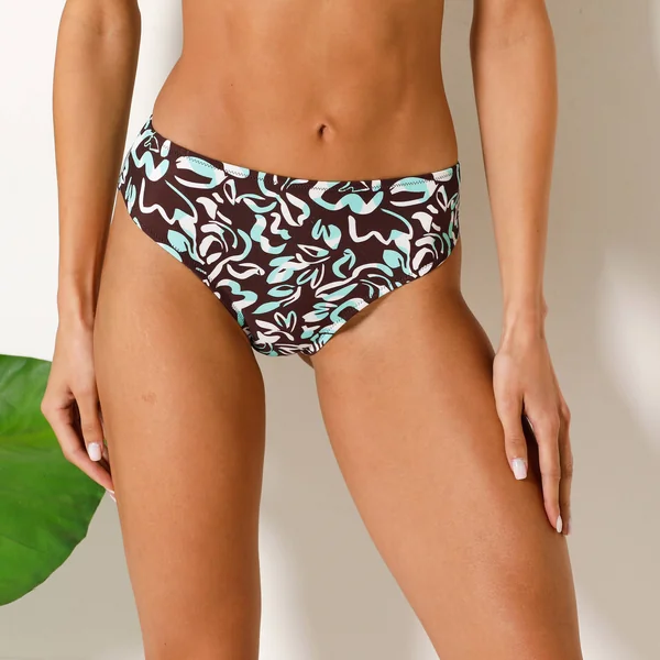 Bas de maillot de bain forme midi imprimé Saravia, chocolat / turquoise