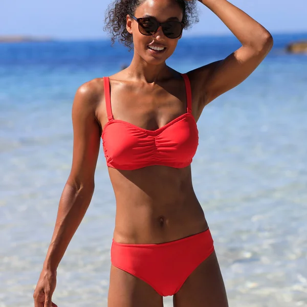 Bas de maillot de bain forme midi uni Solaro, grenadine