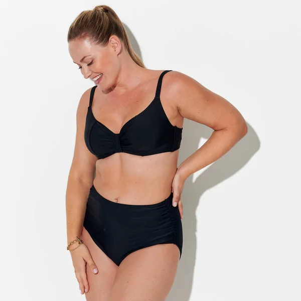 Bas de maillot de bain sculptant taille haute uni Solaro, noir