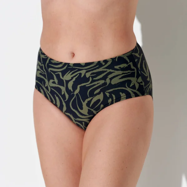 Bas de maillot de bain taille haute imprimé Floresta, noir / kaki
