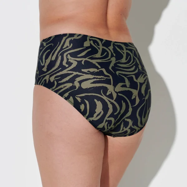 Bas de maillot de bain taille haute imprimé Floresta, noir / kaki