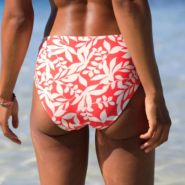 Bas de maillot de bain taille haute imprimé Linao, grenadine / écru