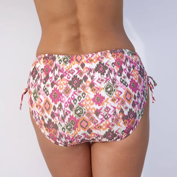 Bas de maillot de bain taille haute imprimé Tanza, corail / kaki