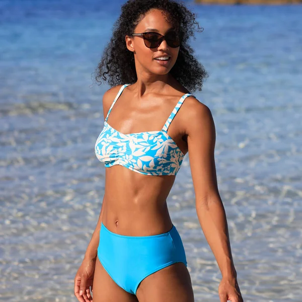 Bas de maillot de bain taille haute uni Solaro, turquoise