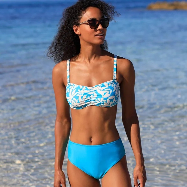 Bas de maillot de bain taille haute uni Solaro, turquoise