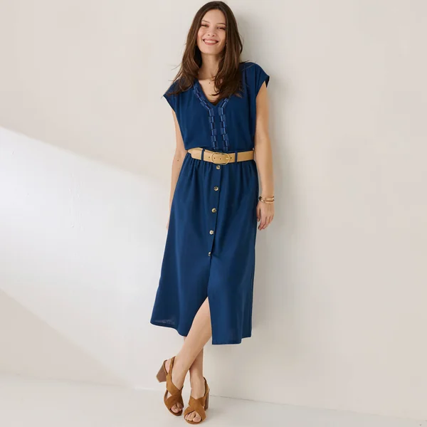 Blouse fluide broderies fantaisie , bleu