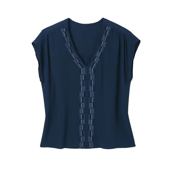 Blouse fluide broderies fantaisie , bleu