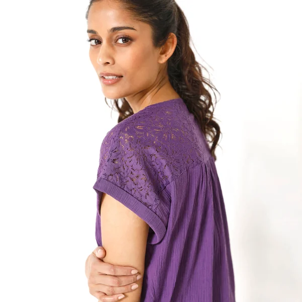 Blouse macramé, crépon coton, violet