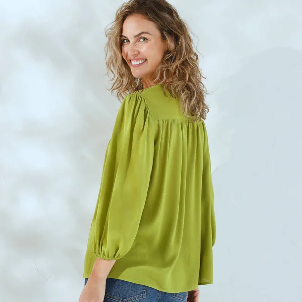 Blouse macramé manches 3/4, vert mousse
