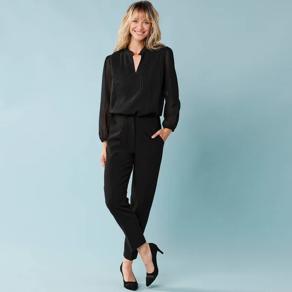 Blouse unie spécial Petites plis piqués, doublée, noir