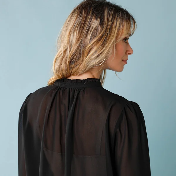 Blouse unie spécial Petites plis piqués, doublée, noir