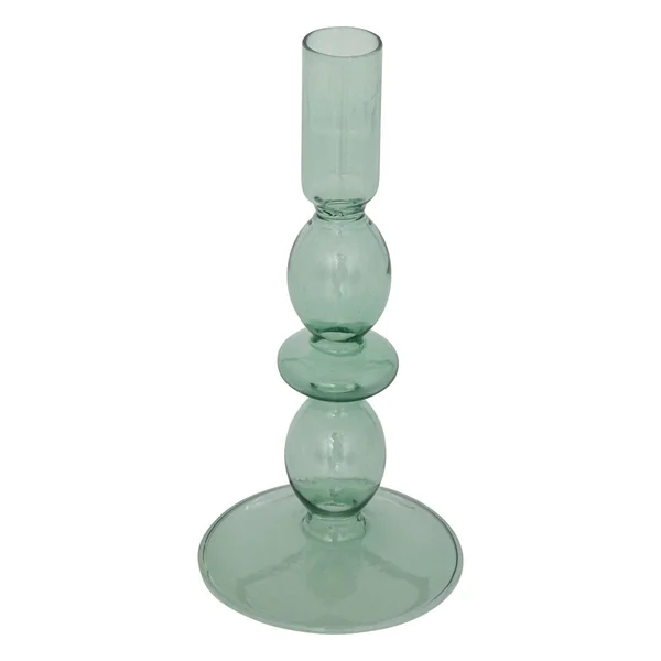 BOUGEOIR VERRE BULLES VERT H.19.5CM