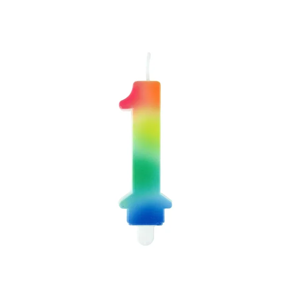 BOUGIE ANNIVERSAIRE CHIFFRE 1 SUPPORT H.9CM ARC EN CIEL