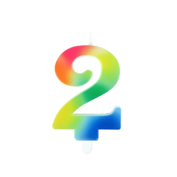 BOUGIE ANNIVERSAIRE CHIFFRE 2 AVEC SUPPORT H.9CM ARC EN CIEL