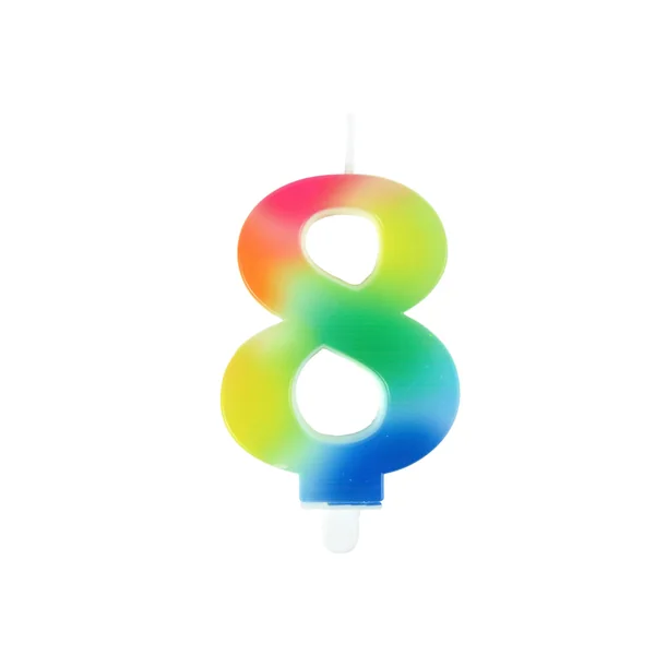 BOUGIE ANNIVERSAIRE CHIFFRE 8 AVEC SUPPORT H.9CM ARC EN CIEL