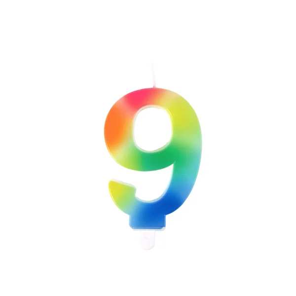BOUGIE ANNIVERSAIRE CHIFFRE 9 AVEC SUPPORT H.9CM ARC EN CIEL