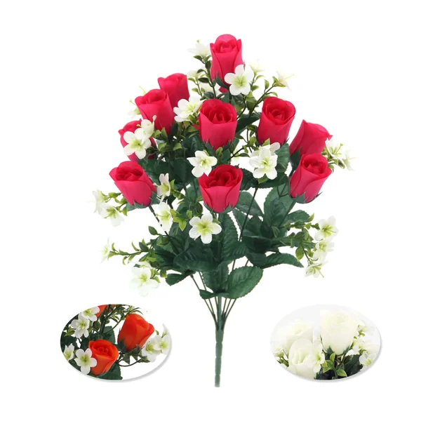 BQT DE 12 BOUTONS DE ROSES ET MINIS FLEURS H46CM 3 COULEURS