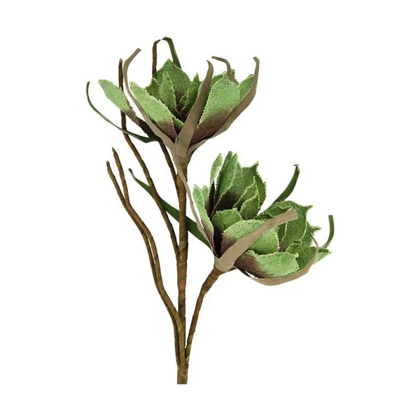 Branche de 2 fleurs de magnolia en jute verte - 40 x 77 cm