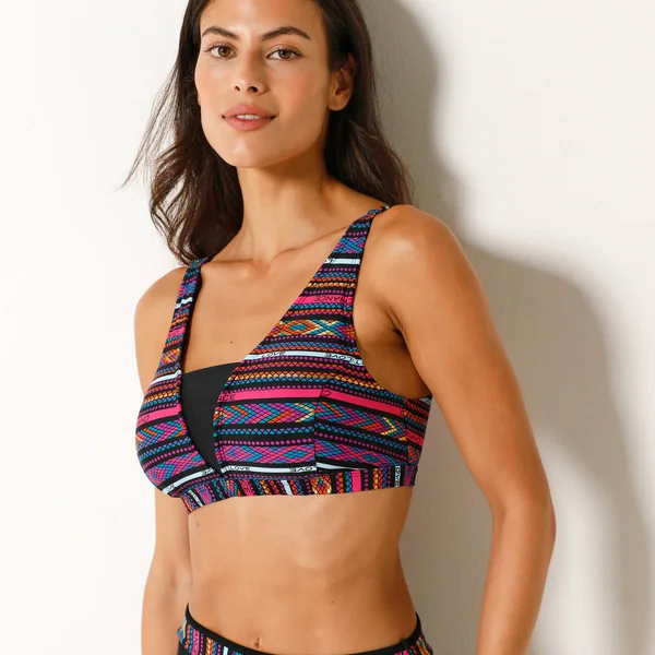 Brassière de bain post opératoire sans armatures imprimé ligne Brésilien, multicolore