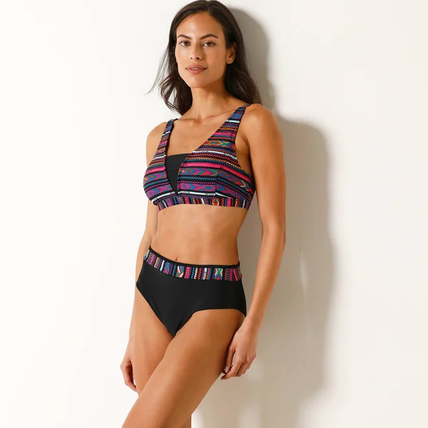 Brassière de bain post opératoire sans armatures imprimé ligne Brésilien, multicolore