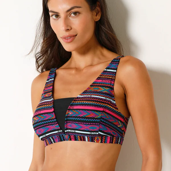 Brassière de bain post opératoire sans armatures imprimé ligne Brésilien, multicolore