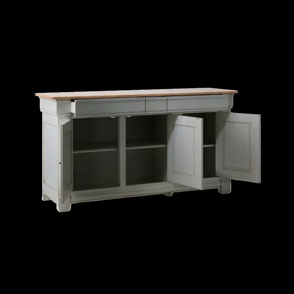 Buffet bois massif 3 portes 3 tiroirs Embellie - Gris