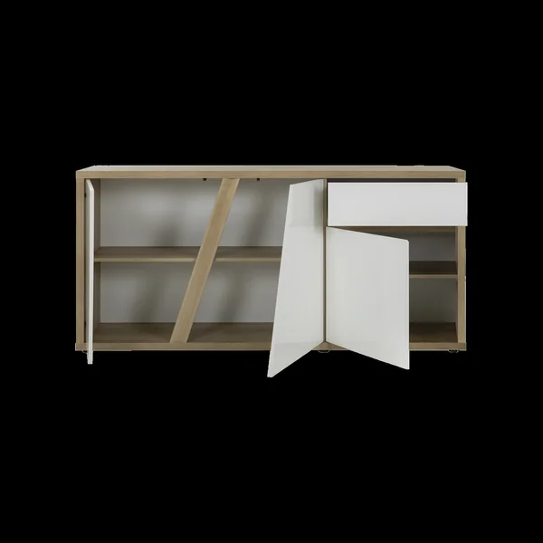 Buffet décor bois et blanc 3 portes 1 tiroir Gustave