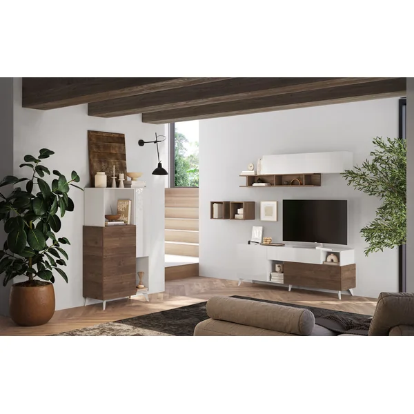 Buffet haut 2 portes chêne mercure/blanc laqué Minorka