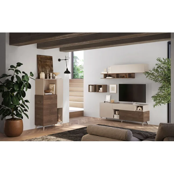 Buffet haut 2 portes chêne mercure/cachemire Minorka