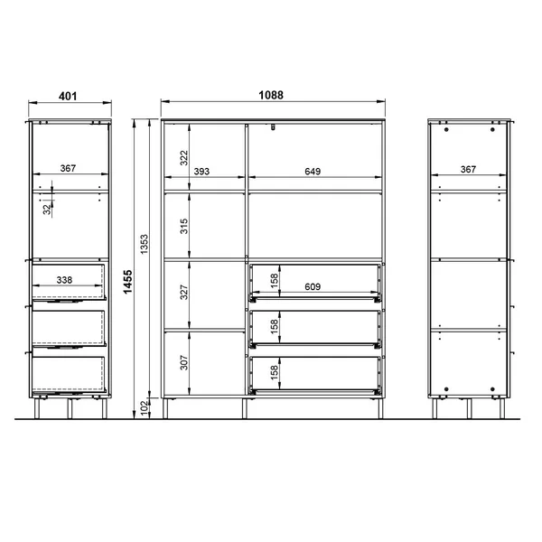 Buffet haut moderne 3 portes/3 tiroirs Arizona