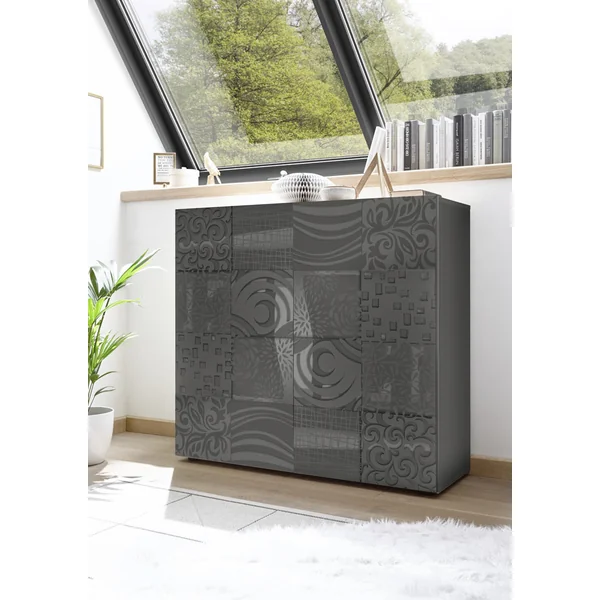 Buffet haut moderne laqué gris brillant Orlane