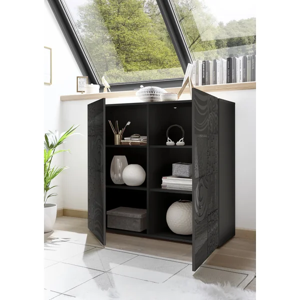 Buffet haut moderne laqué gris brillant Orlane